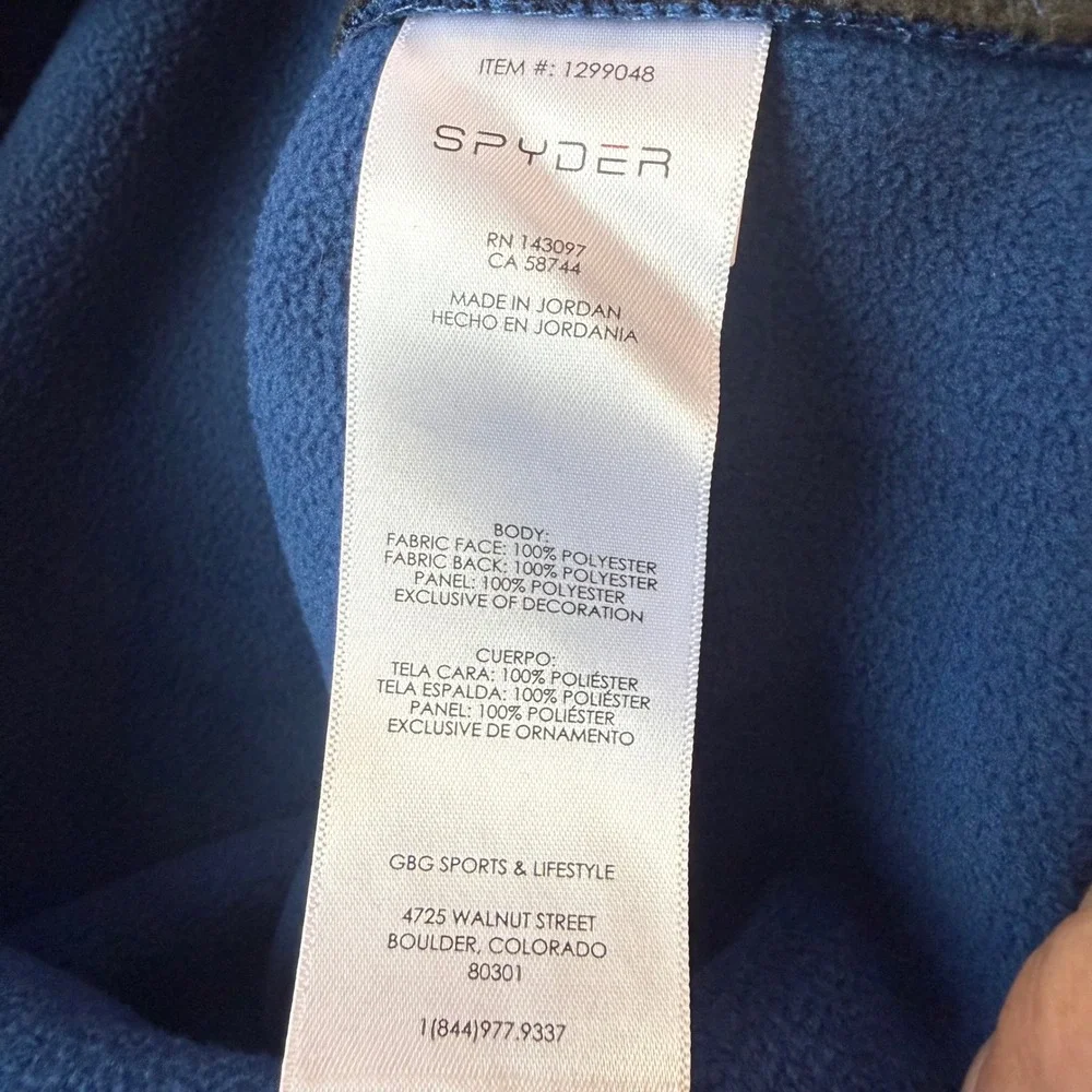 Spyder Mens Quarter Zip Pullover Blue Black Waffle‎ Knit Fleece Large 1299048